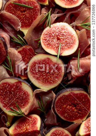 Prosciutto with rosemary and fig fruit. 137726866