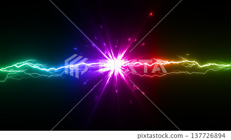 A lightning effect image showing colorful colors colliding and sending sparks flying. 137726894
