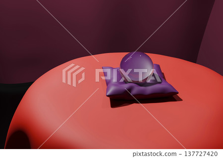 桌上紫色墊子上放著一個水晶球。 137727420