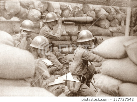 Old photo of the Japanese Army on the battlefield in Shanghai during the Sino-Japanese War in 1937 Old photo of the Japanese Army on the battlefield in Shanghai during the Sino-Japanese War in 1937 137727548