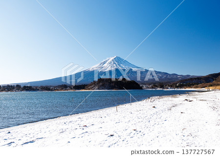早春時節，從河口湖畔的河口湖大石公園眺望富士山。 137727567