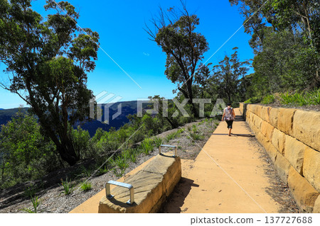 Scenic view across the Blue Mountains landscape from Evans Lookout in Blackheath, New South Wales, Australia, overlooking the Grose Valley with cliffs, forest and expansive mountain scenery. Scenic view across the Blue Mountains landscape from Evans Lookout in Blackheath, New South Wales, Australia, overlooking the Grose Valley with cliffs, forest and expansive mountain scenery. 137727688