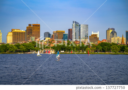 Boston Downtown Skyline with Sailboats on the Charles River Boston Downtown Skyline with Sailboats on the Charles River 137727750