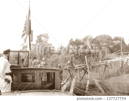 Old photo from 1937, Shanghai during the Second Sino-Japanese War, Japanese Army landing on enemy territory Old photo from 1937, Shanghai during the Second Sino-Japanese War, Japanese Army landing on enemy territory 137727754