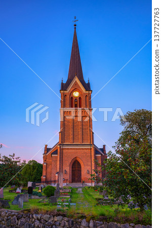 Brick Church and Cemetery at Sunset in Lillehammer, Norway Brick Church and Cemetery at Sunset in Lillehammer, Norway 137727763
