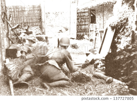 Old photo of the Japanese Army on the battlefield of Luodian Town, Shanghai, during the Sino-Japanese War, 1937 Old photo of the Japanese Army on the battlefield of Luodian Town, Shanghai, during the Sino-Japanese War, 1937 137727805