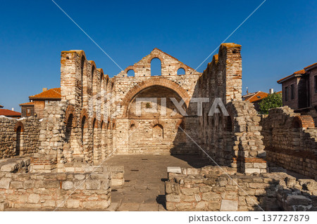Ancient Saint Sophia basilica ruins in historic old town Nessebar Bulgaria 137727879