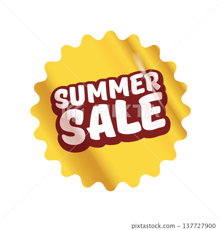 Summer sale round yellow sticker isolated on white. Price sticker, sale sticker, price tag, retro label, sale or discount sticker, promotional badge set, shopping label png. Summer sale poster banner 137727900