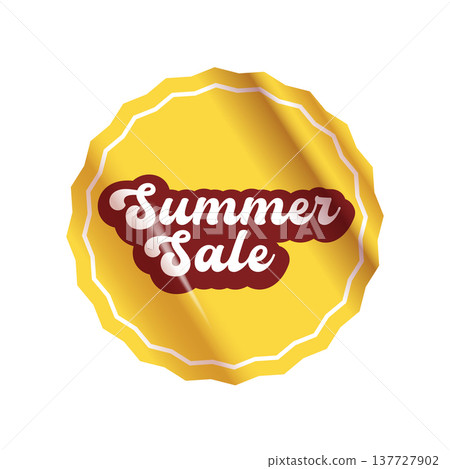 Summer sale round yellow sticker isolated on white. Price sticker, sale sticker, price tag, retro label, sale or discount sticker, promotional badge set, shopping label png. Summer sale poster banner 137727902