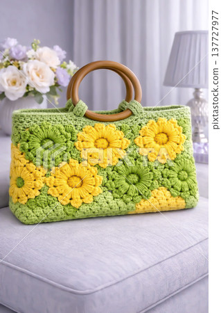Women's colorful knitted bag. Fashionable design, sample for demonstration. AI Women's colorful knitted bag. Fashionable design, sample for demonstration. AI 137727977