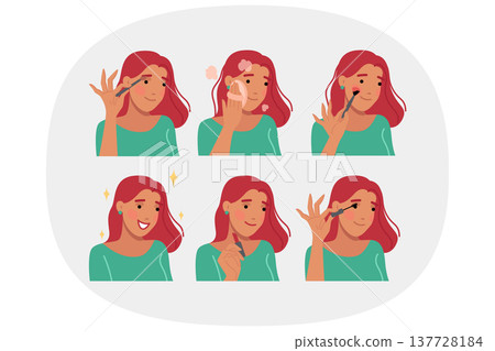 Woman does makeup step by step and takes care of facial skin before going on date with boyfriend Woman does makeup step by step and takes care of facial skin before going on date with boyfriend 137728184