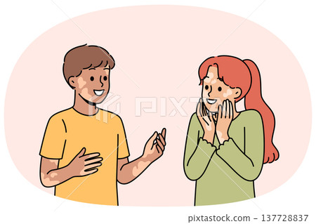 Kids with vitiligo talk with smile and do not notice dermatological problems and skin pigmentation 137728837