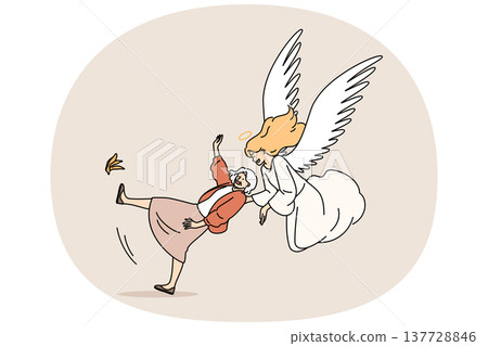 Guardian angel saves grandmother who has fallen on banana peel and is at risk of injury 137728846