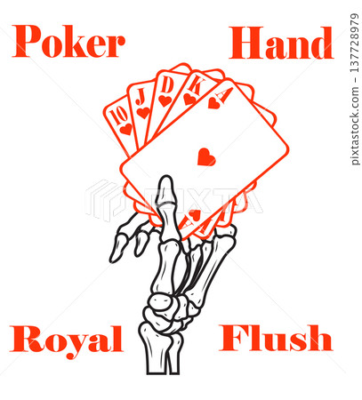 Skull hand Royal flush hand whit the symbol heart 137728979