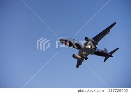 黃昏時分的仙台機場,飛機降落,宮城縣名取市 黃昏時分的仙台機場,飛機降落,宮城縣名取市 137729405
