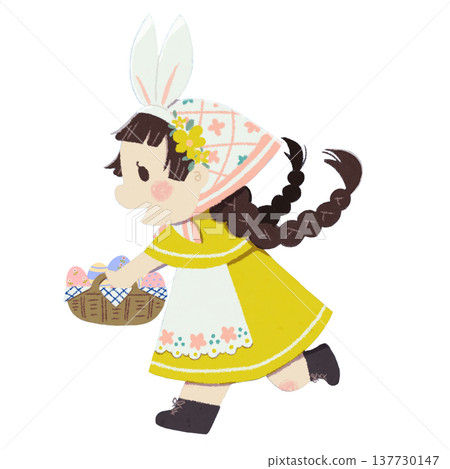 圖:一個女孩拿著復活節彩蛋奔跑。 圖:一個女孩拿著復活節彩蛋奔跑。 137730147
