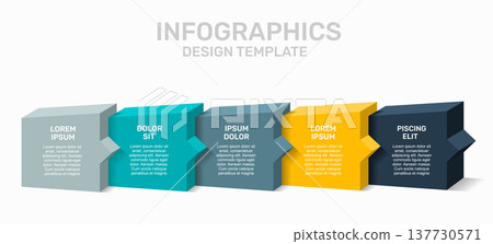 Infographic with five blocks, labels, ideal for structured data presentation or business communication. Vector illustration. Infographic with five blocks, labels, ideal for structured data presentation or business communication. Vector illustration. 137730571