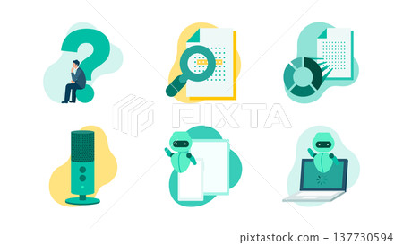 Icon set for business AI applications: Symbols for IT solutions such as data visualization and chatbots. 137730594