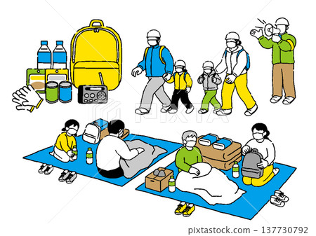 一組人們撤離到避難所的插圖 一組人們撤離到避難所的插圖 137730792