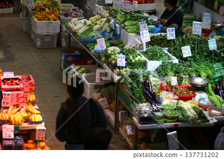 Market vegetables in Hong Kong. Chinese vegetables and Western vegetables are mixed and sold 137731202