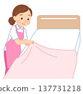 Female caregiver changing sheets, nurse, caregiver 137731218