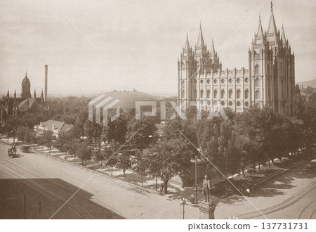 Old photo, 1916, Salt Lake City Temple, Utah, USA 137731731