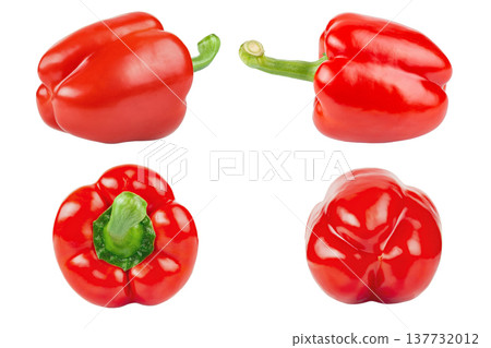 Set of fresh red bell peppers isolated on white background, different angles view. 137732012