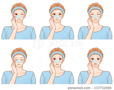 一組插圖,描繪了兩名成年男子使用鼻膜進行日常護膚的場景。 一組插圖,描繪了兩名成年男子使用鼻膜進行日常護膚的場景。 137732089