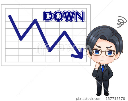 Illustration of an investor troubled by a market crash graph 137732578