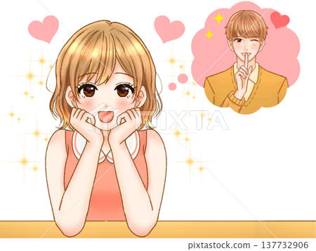 Anime-style illustration material of a girl who has a crush on a handsome boy. Anime-style illustration material of a girl who has a crush on a handsome boy. 137732906