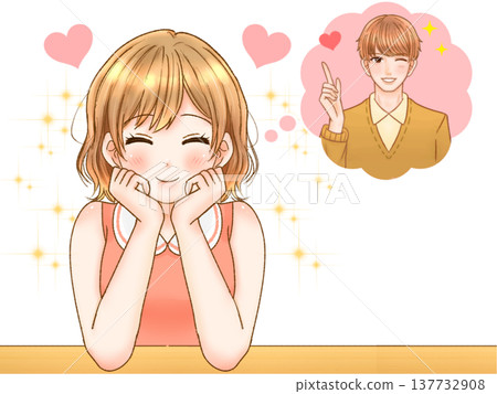 動漫風格插畫素材 3,描繪了一個暗戀帥氣男孩的女孩。 動漫風格插畫素材 3,描繪了一個暗戀帥氣男孩的女孩。 137732908