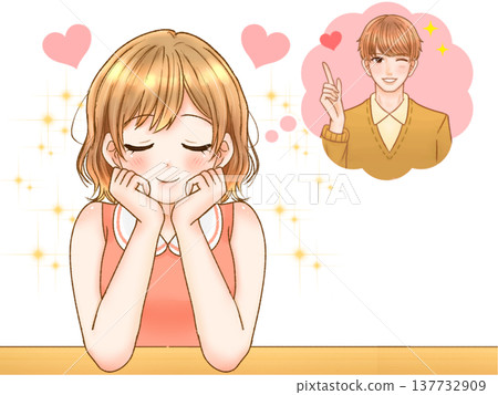 動漫風格插畫素材 4,描繪了一個暗戀帥氣男孩的女孩。 動漫風格插畫素材 4,描繪了一個暗戀帥氣男孩的女孩。 137732909