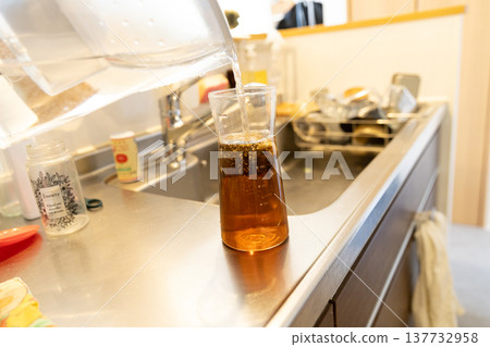 The nameless chore of making barley tea in a messy kitchen The nameless chore of making barley tea in a messy kitchen 137732958