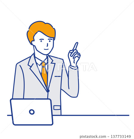 Businessman explaining with a finger - Presentation illustration (variant color) 137733149