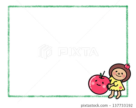 A frame of a cute bob-haired girl holding a big apple. 137733192