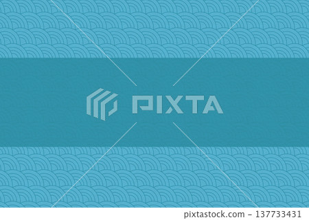 Japanese pattern with a wave pattern, washi paper-like texture, blue. 137733431