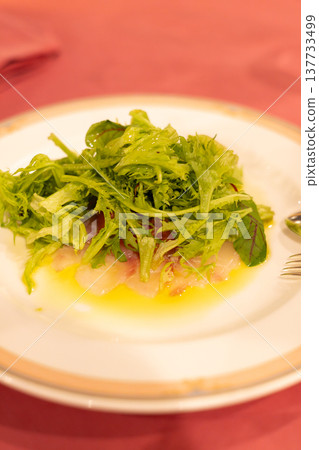 Delicious dinner: Striped jack carpaccio 137733499