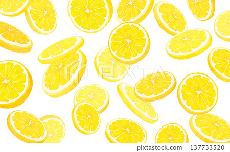 Background with scattered sliced lemons (horizontal view) 137733520