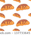 Sweet pastry seamless pattern with glazed croissant and chocolate bun 137733645