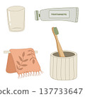Personal hygiene set with bamboo toothbrush, toothpaste and towel 137733647