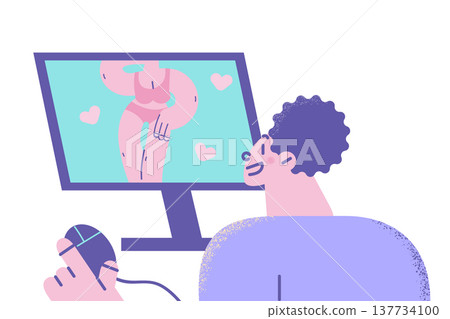 Child watch adult content on internet on computer Child watch adult content on internet on computer 137734100