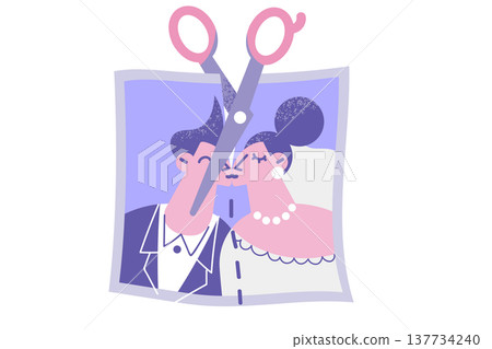 Scissors cut couple marriage photograph with spouses get divorced 137734240