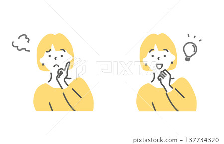 一組插圖，描繪了一位年輕女子在憂慮和靈感之間掙扎的情景。 137734320