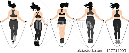 一幅從背後拍攝的女子跳繩插圖。 一幅從背後拍攝的女子跳繩插圖。 137734905