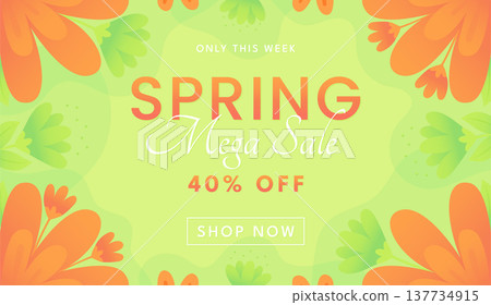 Seasonal discount poster with bright orange botanical border vector illustration. Seasonal discount poster with bright orange botanical border vector illustration. 137734915