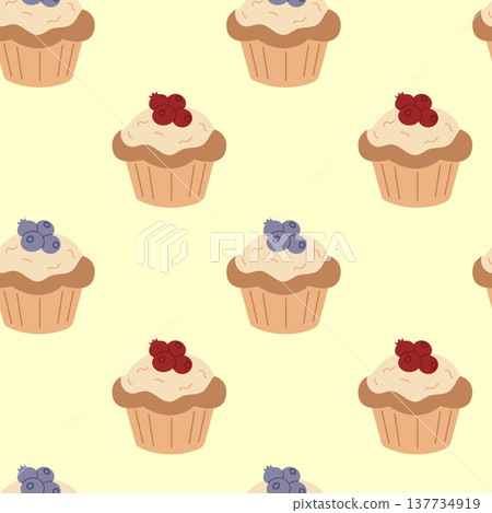 Sweet cupcakes with berries seamless pattern vector illustration. 137734919