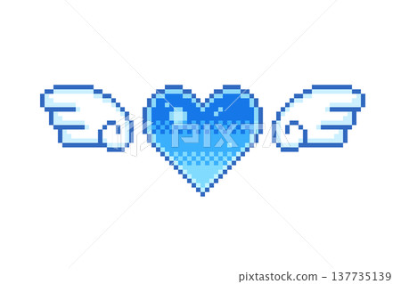 Pixel art illustration of cute heart and feather decorations, wings, angel, pixel art, decoration 137735139