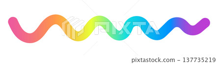 Colorful rainbow wave line isolated on white. Abstract vibrant gradient squiggly shape for creative design. Modern minimalist vector element with smooth curves and bright colors 137735219