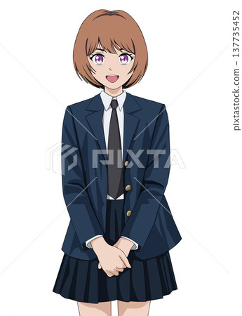 一位棕髮高中女生，身穿制服。 137735452