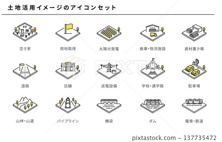 用於土地利用圖像的圖示集和向量素材。 用於土地利用圖像的圖示集和向量素材。 137735472